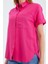 3950 Kadın Oxford Kısa Kollu Basic Gömlek Fuşya 4