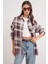 4752 Kadın Oversize Ekose Gömlek Bordo 4