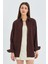 3833 Kadın Oversize Cepli Müslin Gömlek Kahve 1