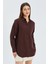3833 Kadın Oversize Cepli Müslin Gömlek Kahve 2