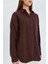 3833 Kadın Oversize Cepli Müslin Gömlek Kahve 4