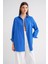 4053 Kadın Tek Cepli Oversize Basic Gömlek Mavi 4