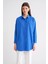 4053 Kadın Tek Cepli Oversize Basic Gömlek Mavi 5