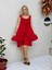 VL1207 Kolsuz Vual Mini Elbise Kırmızı 3