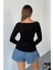Kadın Prenses Kayık Yaka Basic Uzun Kollu Parmak Geçmeli Modal Kumaş Body Bluz 8