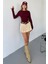 Kadın Bisiklet Yaka Basic Uzun Kollu Parmak Geçmeli Modal Kumaş Body Bluz 2