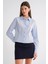 4645 Kadın Önü Pileli Uzun Kol Kısa Basic Fit Gömlek Bebe Mavi 1