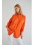4053 Kadın Tek Cepli Oversize Basic Gömlek Oranj 3