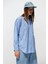 4367 Kadın Çizgili Oversize Gömlek Mavi 2