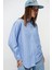 4367 Kadın Çizgili Oversize Gömlek Mavi 3
