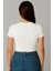 Bisiklet Yaka Kısa Kol Crop Ribana Tshirt Kırık Beyaz 2