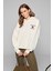 Luxe Kadın Renk Nakışlı ve Arkası Baskı Detaylı Kapüşonlu Ekru Sweatshirt 5