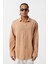 Basic Oversize Pamuk Keten Gömlek Camel 3
