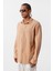 Basic Oversize Pamuk Keten Gömlek Camel 4