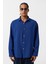 Basic Oversize Pamuk Keten Gömlek Lacivert 3