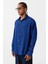 Basic Oversize Pamuk Keten Gömlek Lacivert 4