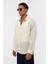 %100 Keten Oversize Uzun Kollu Gömlek Bej 3