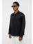 %100 Keten Oversize Uzun Kollu Gömlek Siyah 3