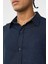 Basic Oversize Uzun Kollu Keten Gömlek Lacivert 5