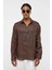 %100 Keten Oversize Uzun Kollu Gömlek Kahve 2