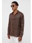 %100 Keten Oversize Uzun Kollu Gömlek Kahve 3