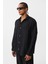 Basic Oversize Pamuk Keten Gömlek Siyah 4