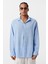 Basic Oversize Pamuk Keten Gömlek Mavi 3