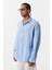 Basic Oversize Pamuk Keten Gömlek Mavi 4