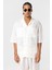 Çift Cepli Oversize Keten Gömlek Ekru 4
