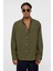 Basic Oversize Pamuk Keten Gömlek Haki 3