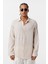 Basic Oversize Uzun Kollu Keten Gömlek Bej 3