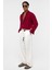 Basic Oversize Pamuk Keten Gömlek Bordo 1