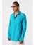 Basic Oversize Pamuk Keten Gömlek Turkuaz 4