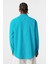 Basic Oversize Pamuk Keten Gömlek Turkuaz 5