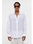 %100 Keten Oversize Uzun Kollu Gömlek Ekru 2