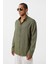 Basic Oversize Uzun Kollu Keten Gömlek Haki 4