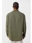 Basic Oversize Uzun Kollu Keten Gömlek Haki 5