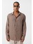 Basic Oversize Uzun Kollu Keten Gömlek Vizon 3