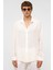 Oversize Uzun Kollu Keten Gömlek Beyaz 3