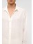Oversize Uzun Kollu Keten Gömlek Beyaz 5