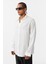Basic Oversize Uzun Kollu Keten Gömlek Ekru 4