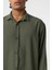 Basic Oversize Uzun Kol Keten Görünümlü Gömlek Haki 5