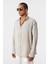 Basic Oversize Pamuk Keten Gömlek Bej 4