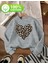 Leopar Kalp Desen Detaylı Bisiklet Yaka Içi Polarlı Sweatshirt 1