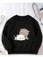 Kedi Baskılı Bisiklet Yaka Içi Polarlı Sweatshirt 1