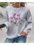 Mor Çiçek Demeti Baskı Detaylı Bisiklet Yaka Içi Polarlı Sweatshirt 1