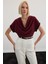 Kollar Taş Detaylı Salaş Bluz - Bordo 2