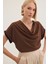 Kollar Taş Detaylı Salaş Bluz - Kahve 1