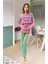 Yeşil Pembe Uzun Kol Kadın Pijama Takımı Pastel Dreams Kadın Pijama Takımı Pamuk Kaşındırmaz Özel Rahat Kullanım 1