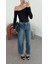 Yıkamalı Koyu Mavi Straight Jean 4